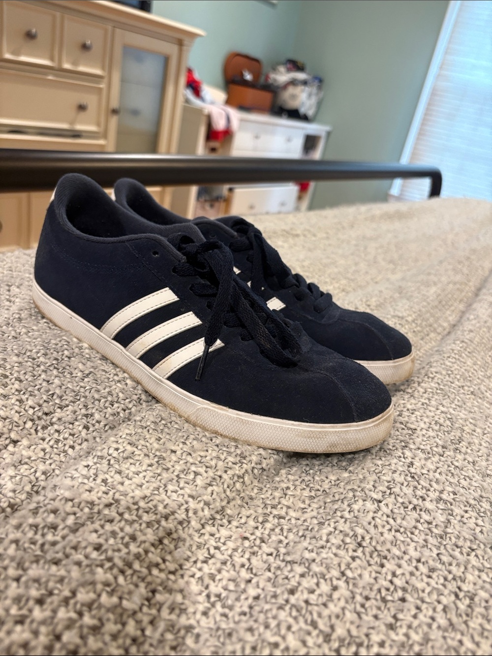 adidas Women's Navy Suede Sneakers with White Stripes